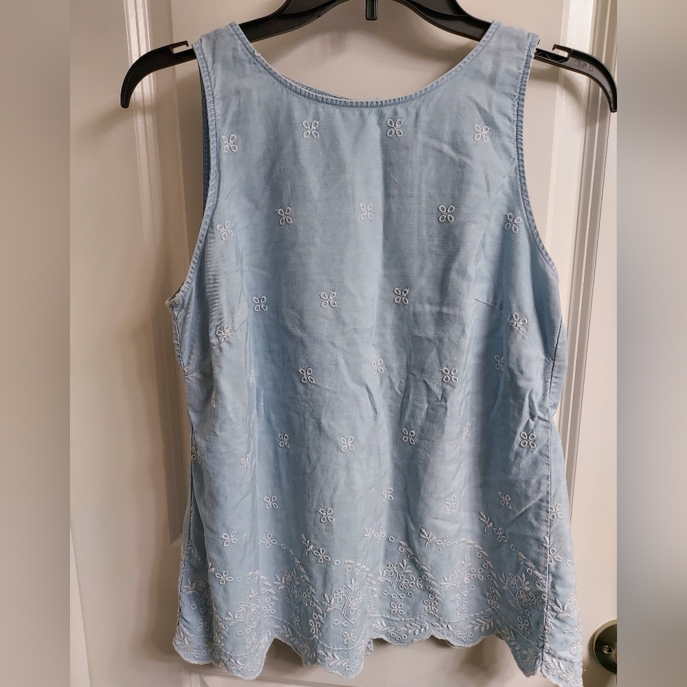 LOFT Light Blue Embroidered Tank Top